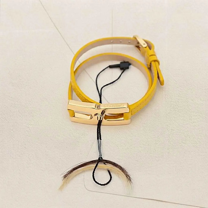 Bracelet Helys Y en or vermeil avec cordon cuir jaune - cadeau de naissance personnalisable