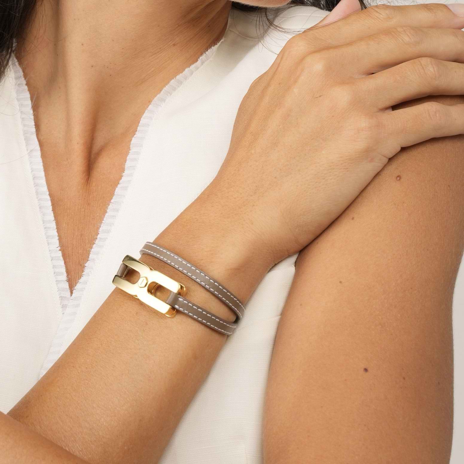 bracelet mémoriel cuir et or