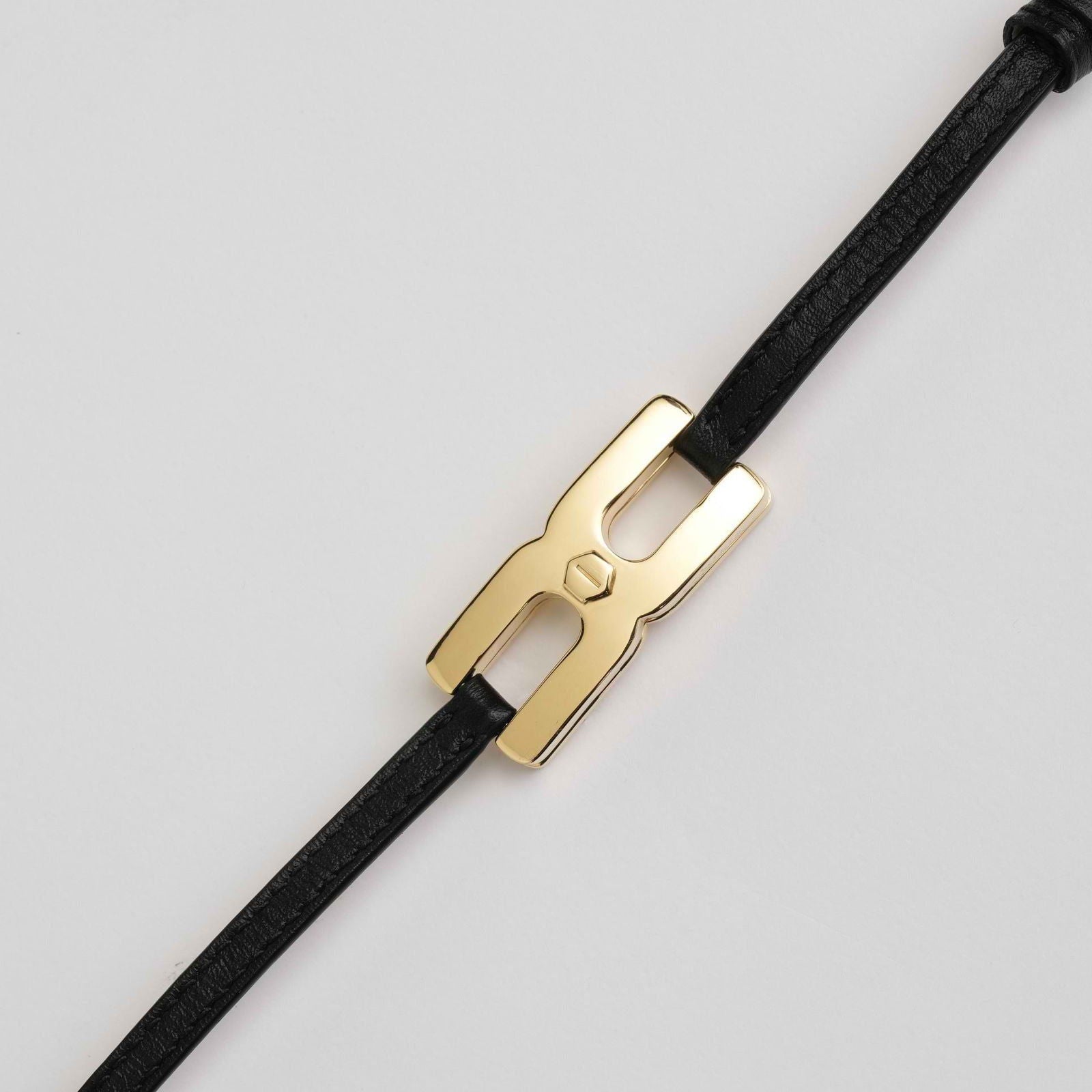 Bracelet Helys M en or vermeil avec cordon cuir noir - bijou mémoriel personnalisable