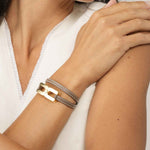 Bracelet Helys T en or vermeil avec cordon taupe - bijou mémoriel personnalisable