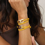 Bracelet Helys Y en or vermeil avec cordon cuir jaune - bijou de naissance - bijou de deuil personnalisable