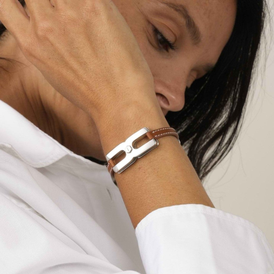 Bracelet Helys H en argent rhodié personnalisable - bijou mémoire fabrication française Alhiage