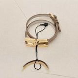 Bracelet Helys T en or vermeil avec cordon taupe - bijou cadeau de naissance personnalise alhiage