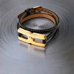 Bracelet Helys M en or vermeil avec cordon cuir noir - bracelet homme personnalisable