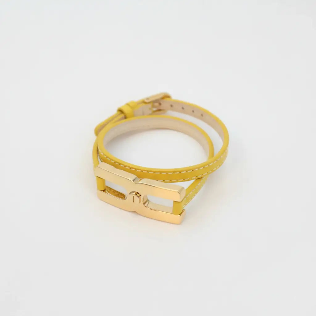 Bracelet Helys Y en or vermeil avec cordon cuir jaune - bijou de naissance personnalisable