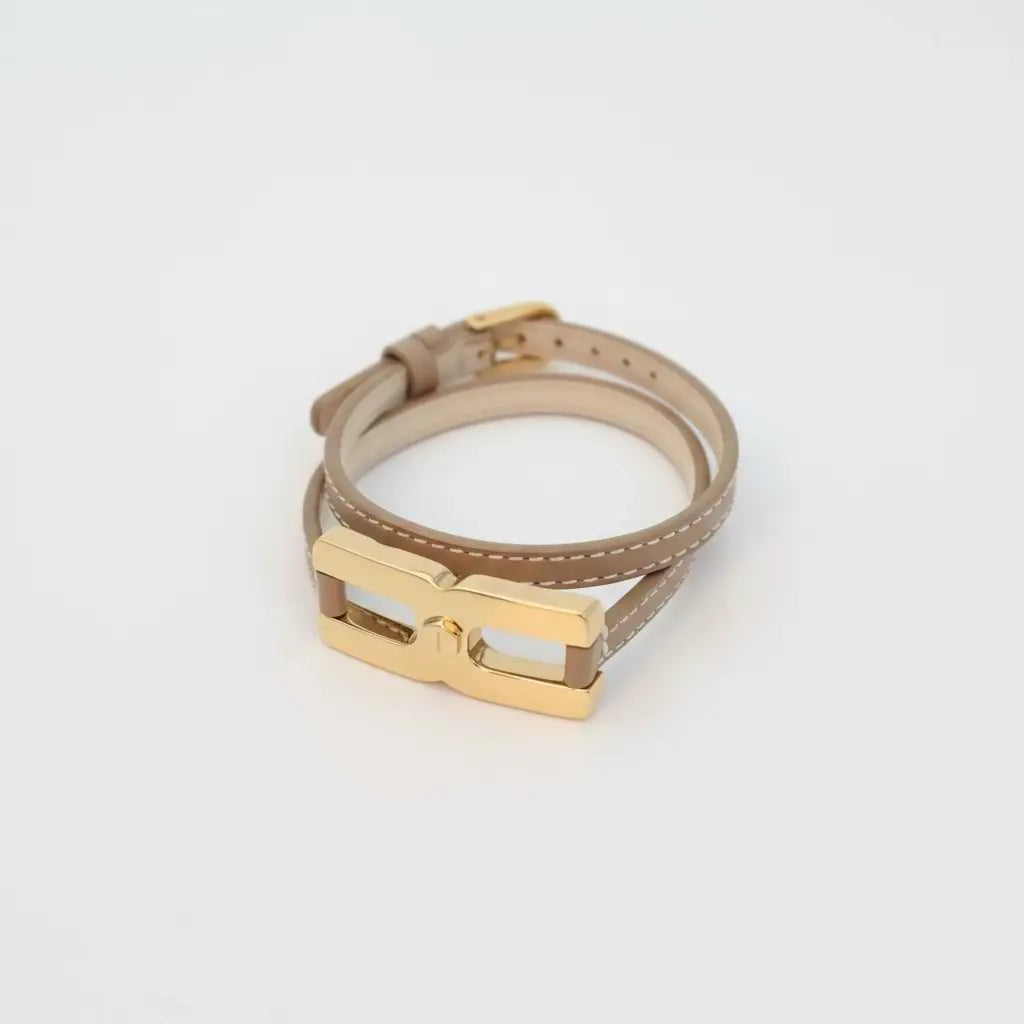 Bracelet Helys T en or vermeil avec cordon taupe - bijou mémoriel personnalise
