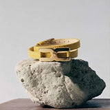 Bracelet Helys Y en or vermeil avec cordon cuir jaune - bijou de naissance personnalisable